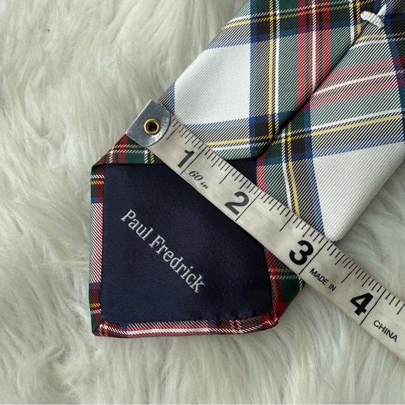 Paul Fredrick 100% Silk Plaid Tie Made in Italy – Red Green Navy Tartan - Picture 3 of 6